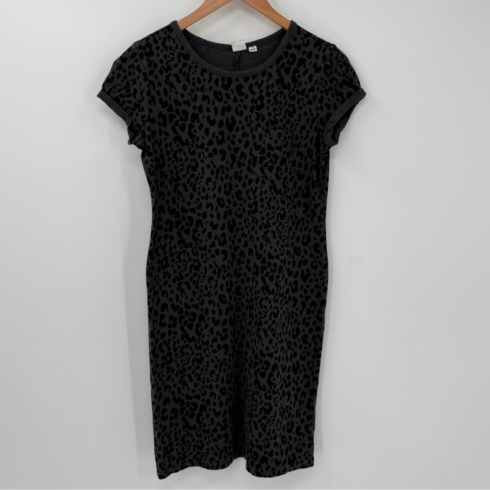 GAP Charcoal Leopard Print Pocket Tee Dress XS 100% Cotton Short Sleeve